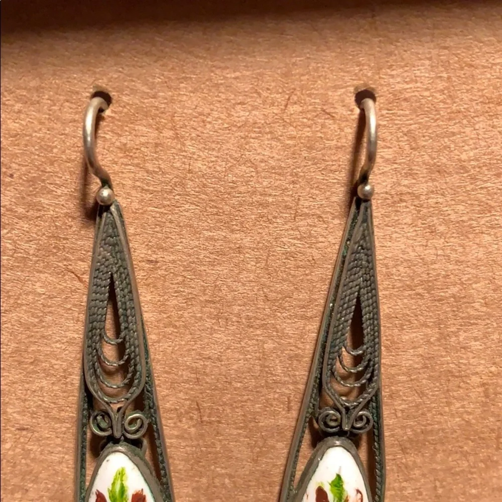 Handmade in USSR filigree hand-painted earrings - Picture 12 of 12